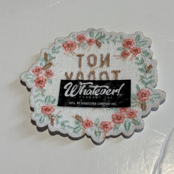 NEW Iron On Patch "NOT TODAY SATAN" Floral Cute Green & Pink - Picture 4 of 6